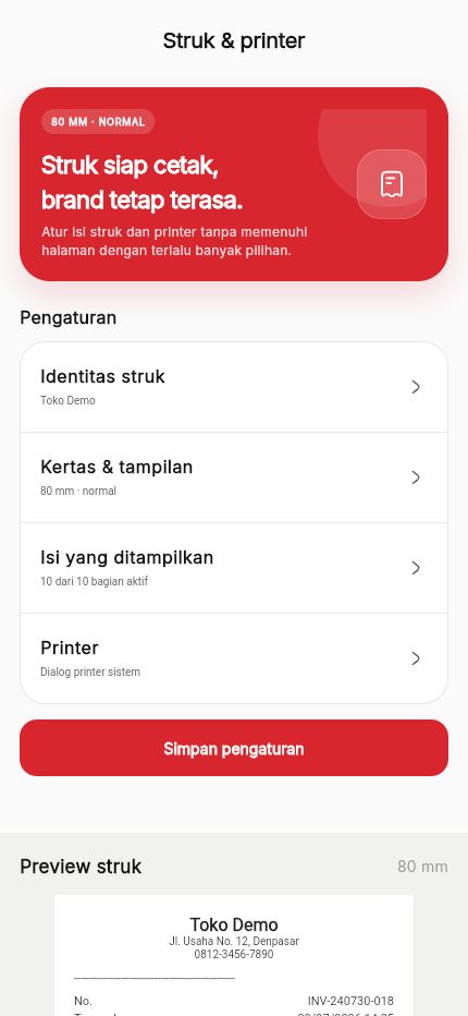 Pengaturan struk Kasora Mobile