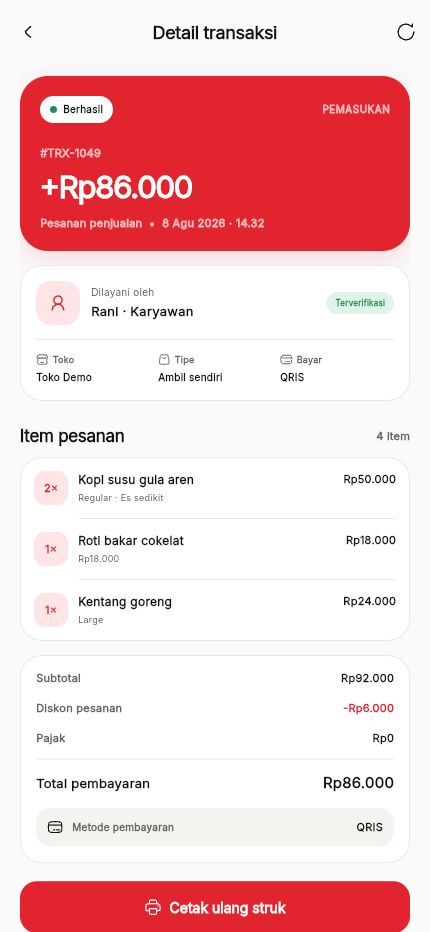 Detail transaksi Kasora Mobile